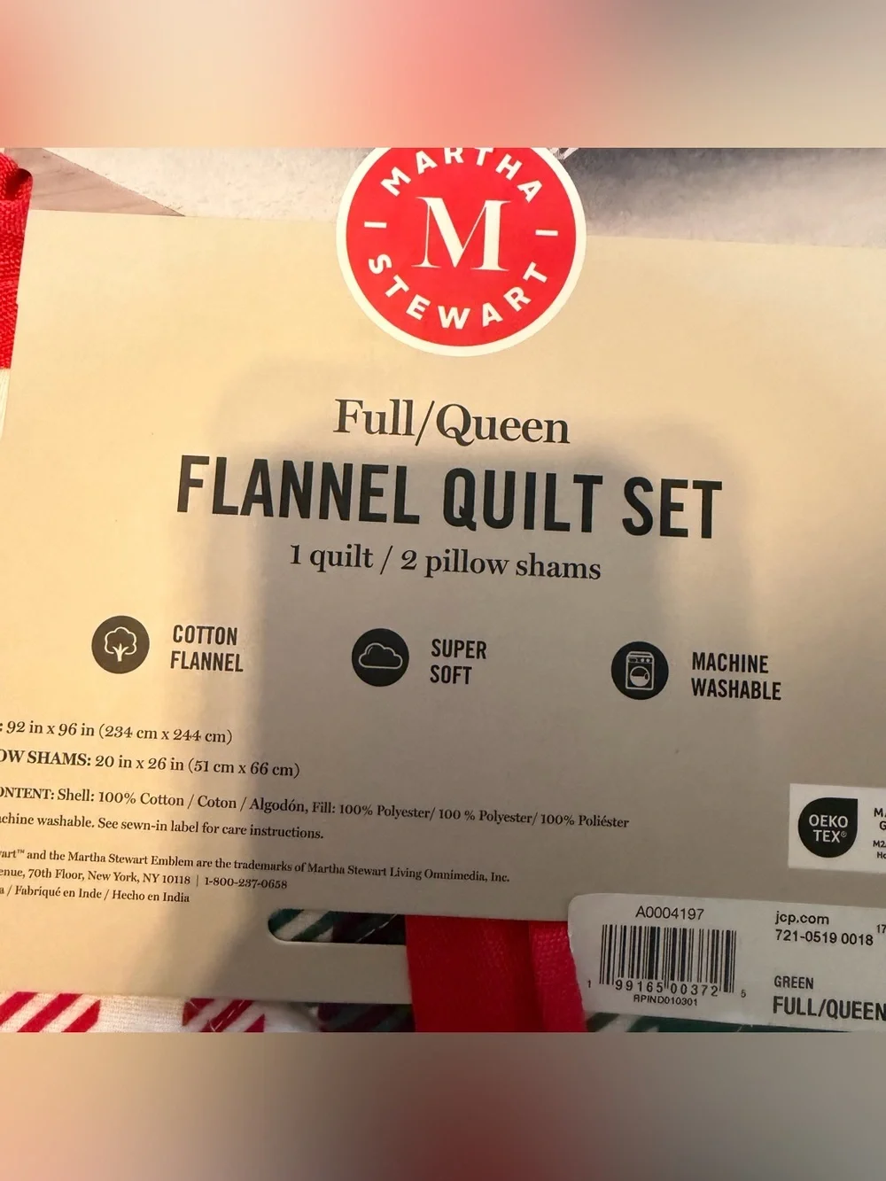 Martha Stewart Green, Red & White Plaid Flannel Quilt Set - Full/Queen